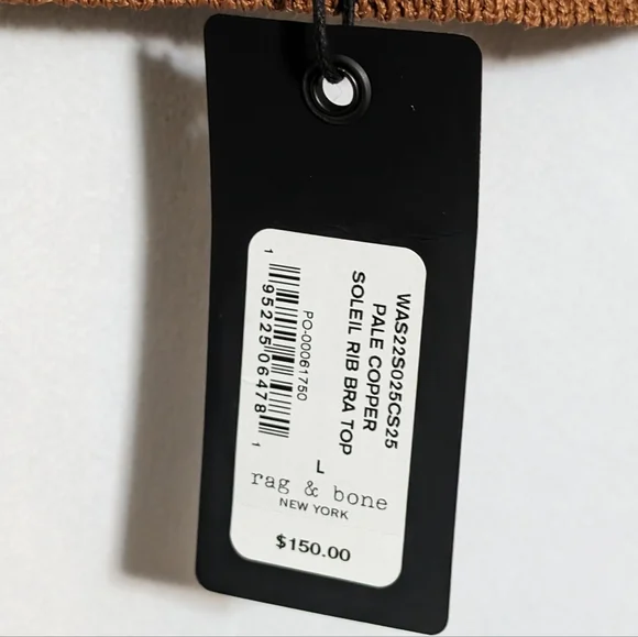 NWT Rag & Bone Soleil Rib Bra Top Pale Copper, T-Strap Back, Knit Bralette Sz L - Picture 4 of 9